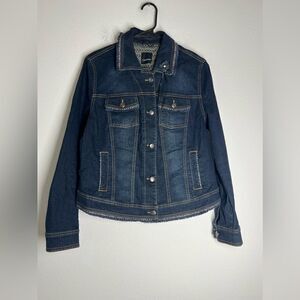 Taifun Luxury Denim Jacket With Brooch Size L Blue